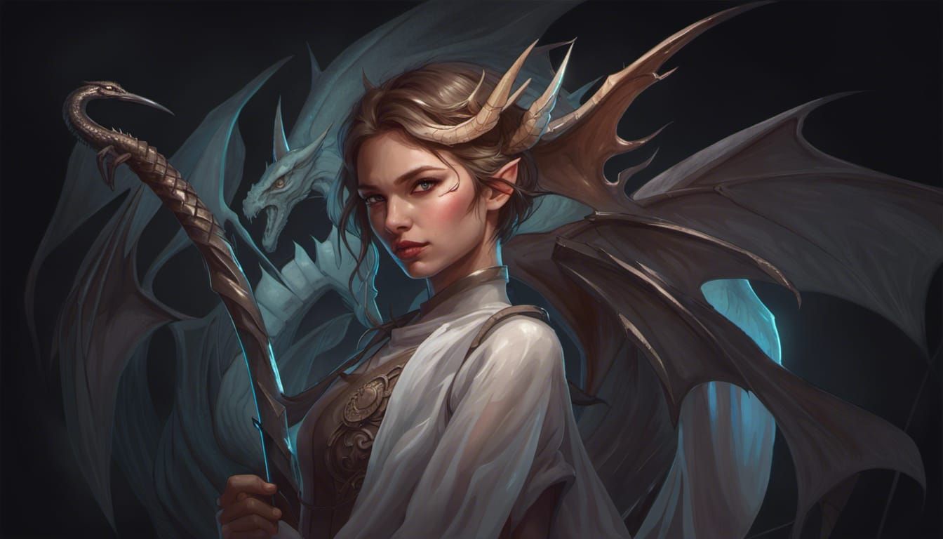 Dragon Girl Portrait with Scythe, Detailed Fantasy Art