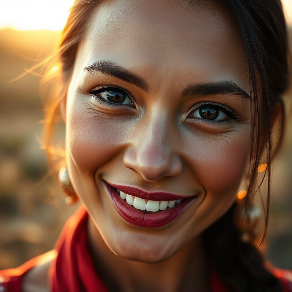 Serene Village Woman in Sunset Glow