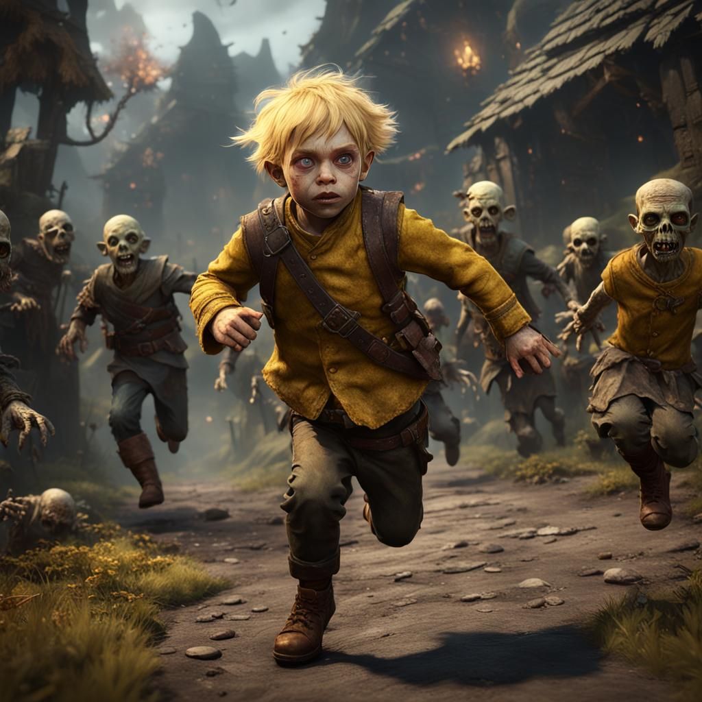 Halfling's Flight: Undead Horde in Detailed Matte Painting