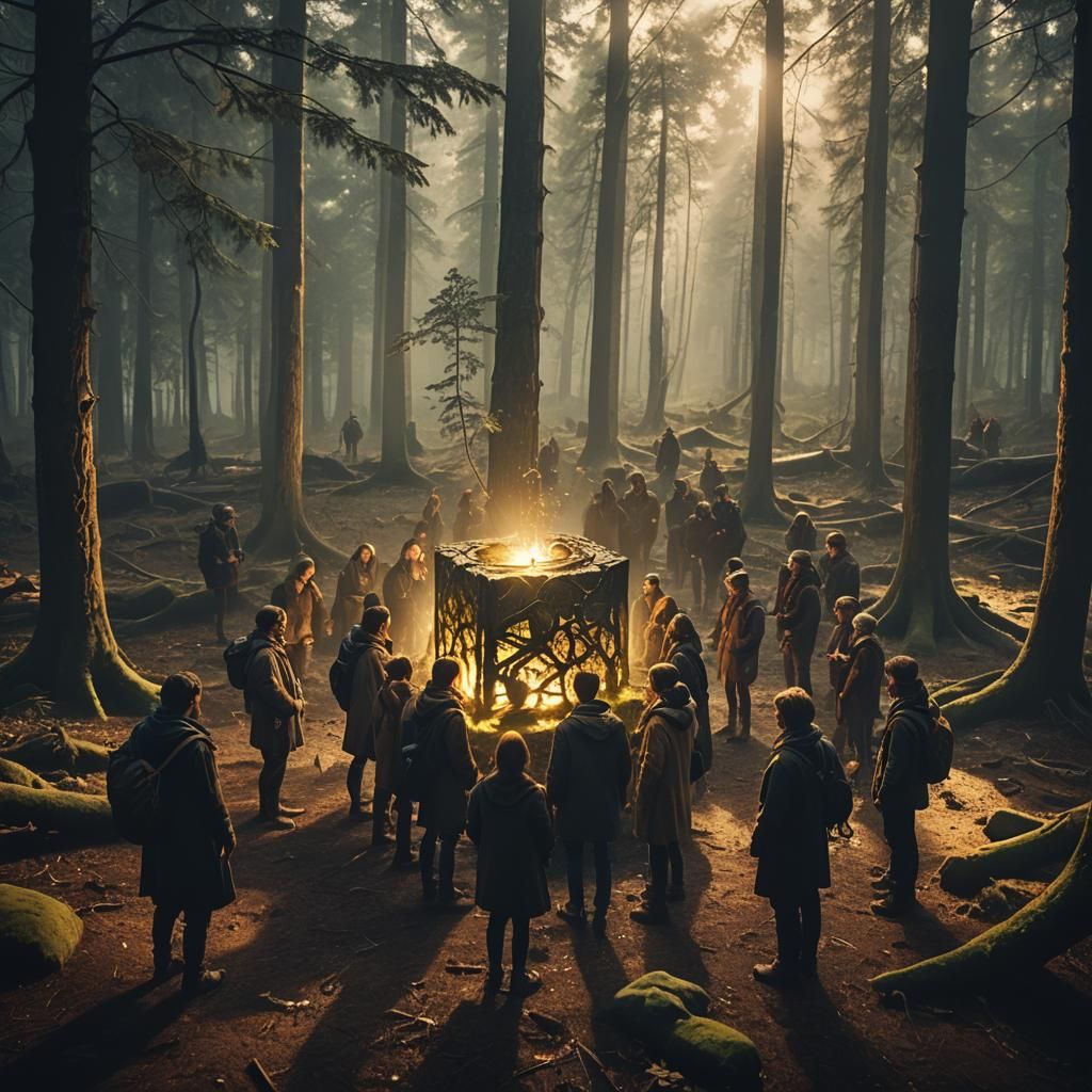 Ozorian People Gather Around Glowing Artifact