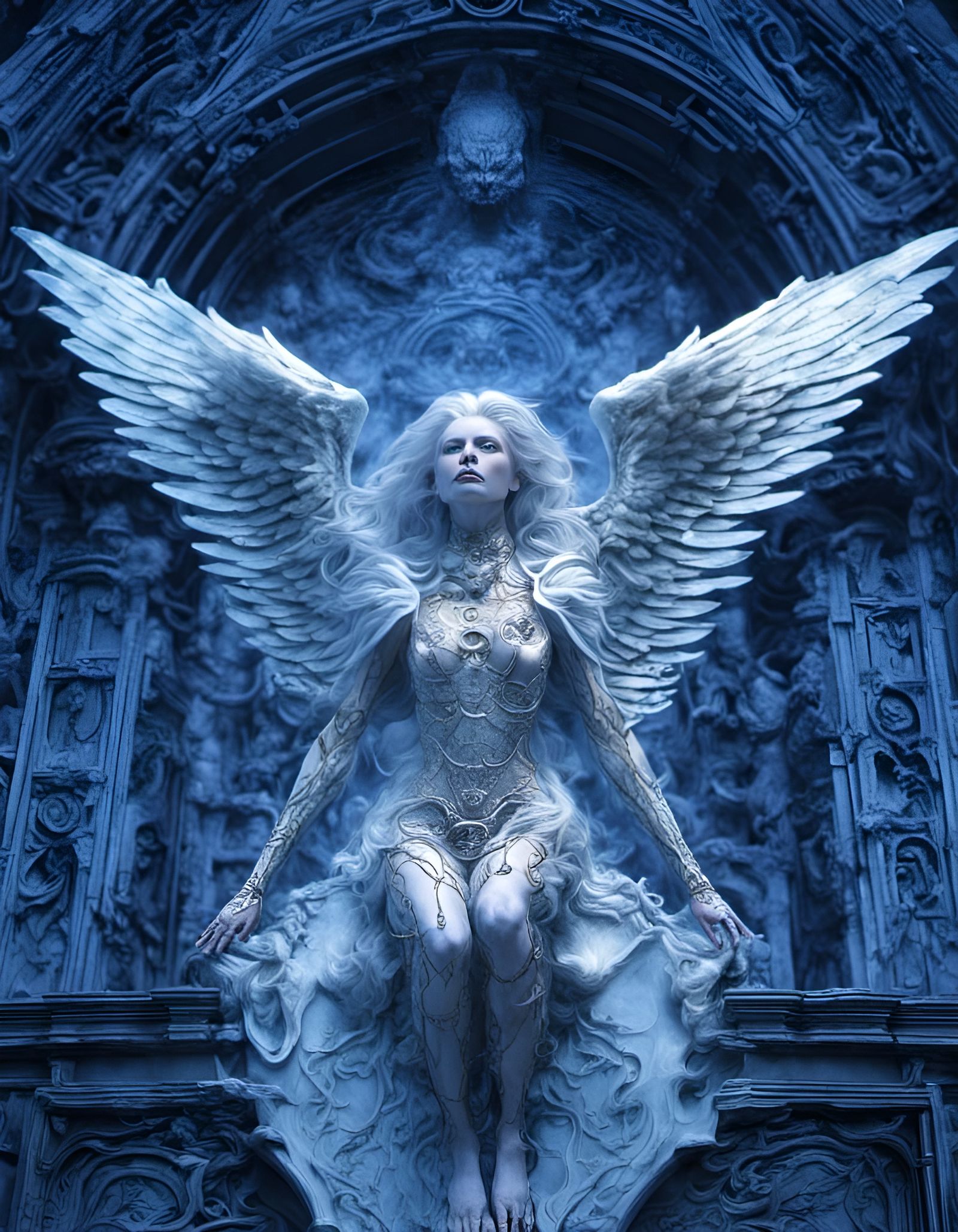 Angelic Ascent: A 3D Render in Surreal Style