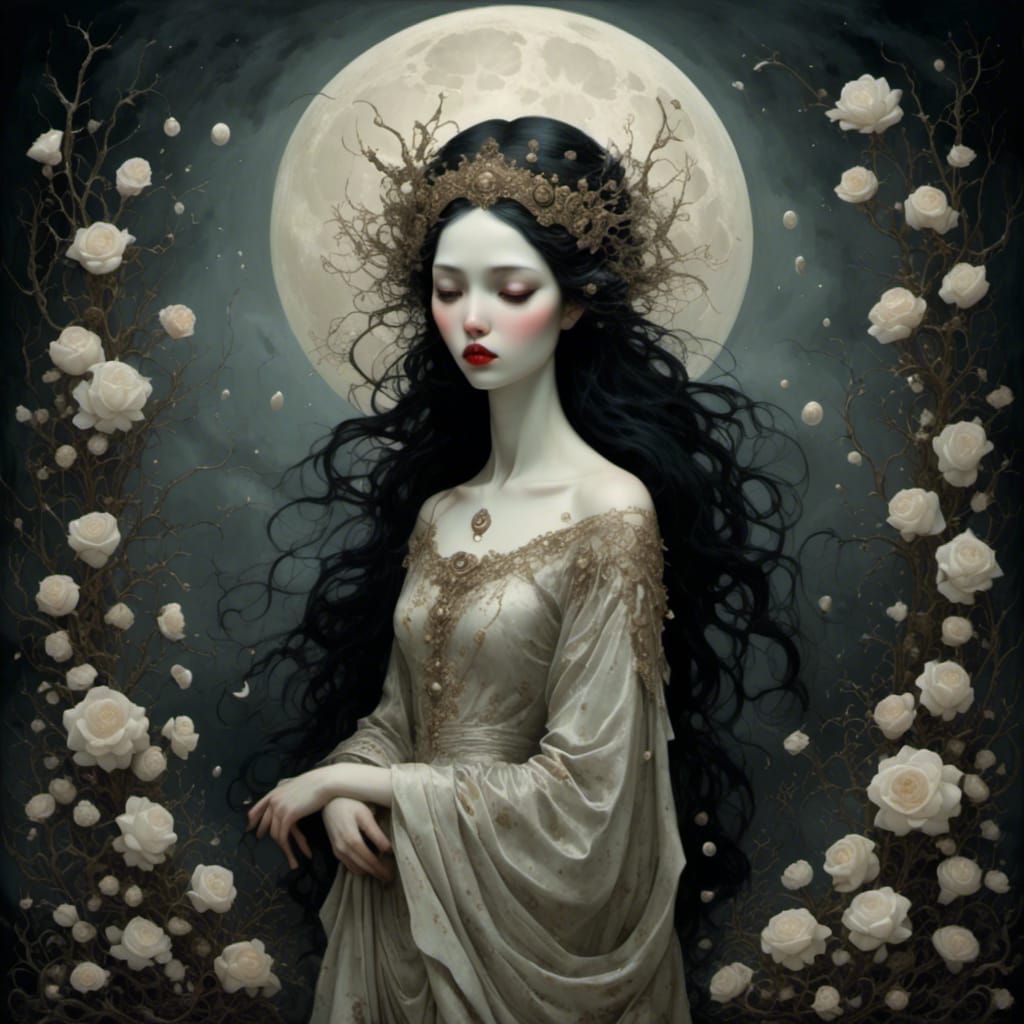 Ethereal Moon Goddess Cries Silent Tears