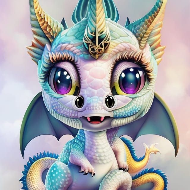 Adorable Kawaii Baby Dragon Portrait in 3D