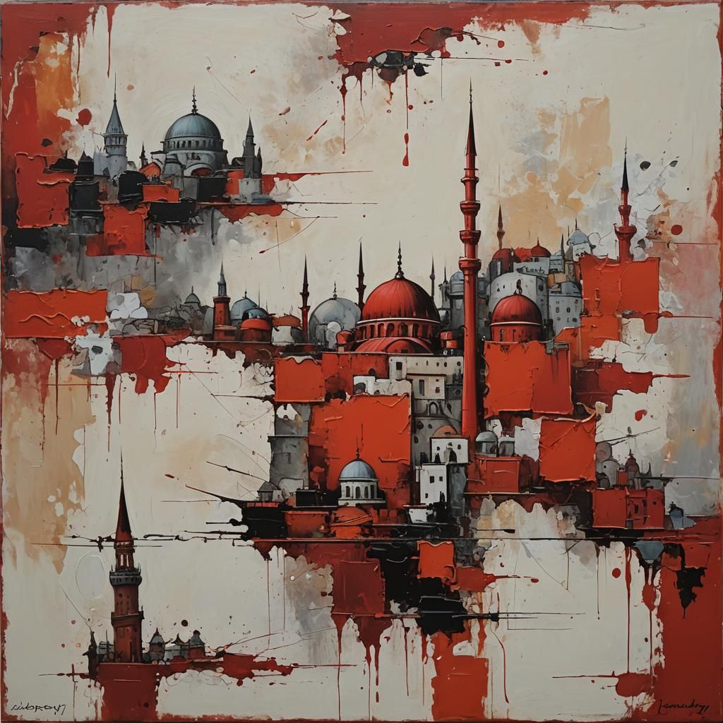 Red Istanbul Abstract Painting in Modern Minimalism