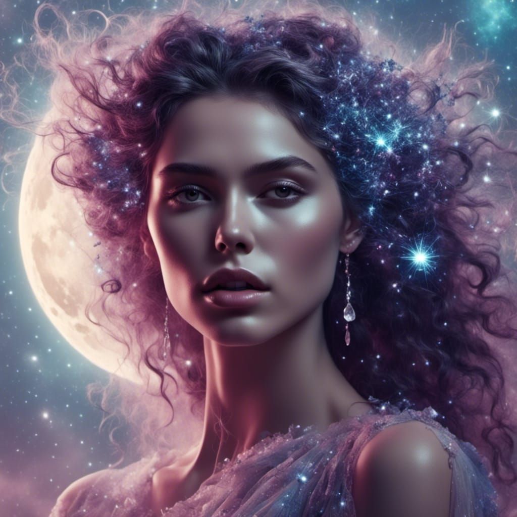 Ethereal Woman Under Meteor Shower