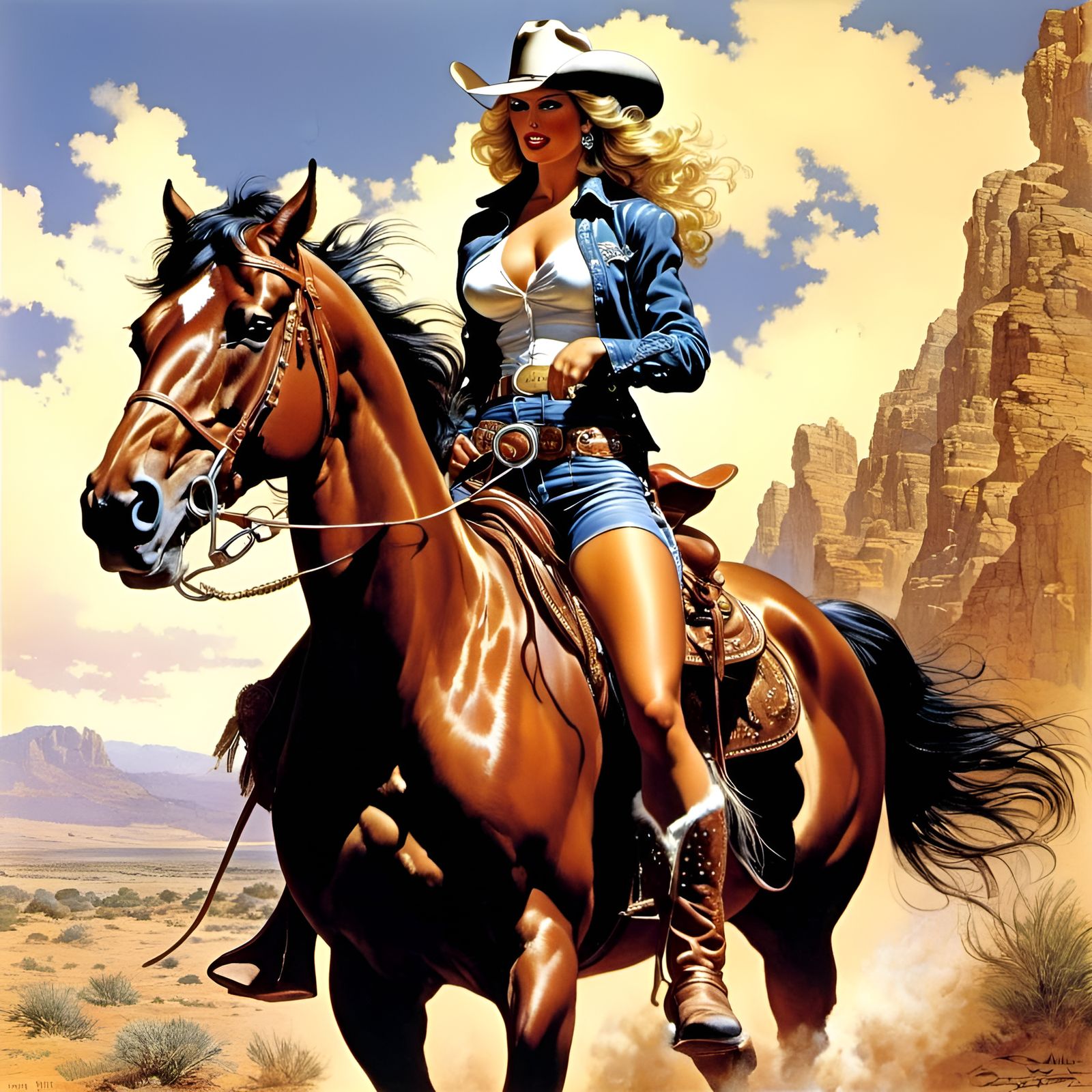 Hyperreal Cowgirl Femme Fatale Illustration