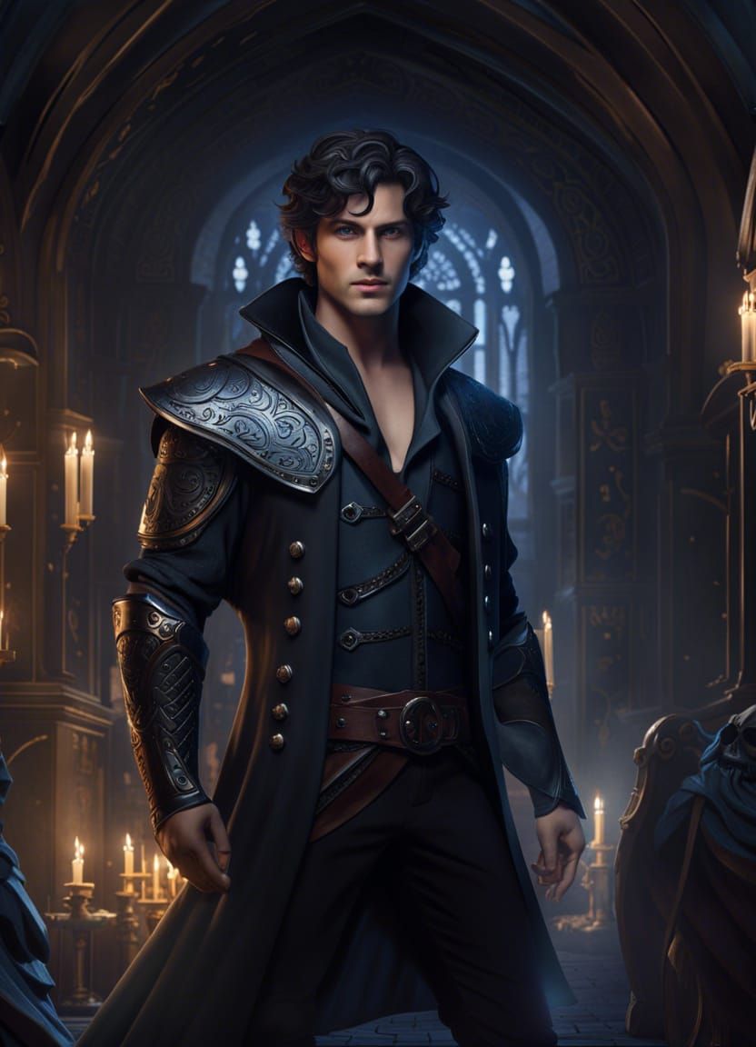 Teen Warlock Casting Magic in Dark Medieval City