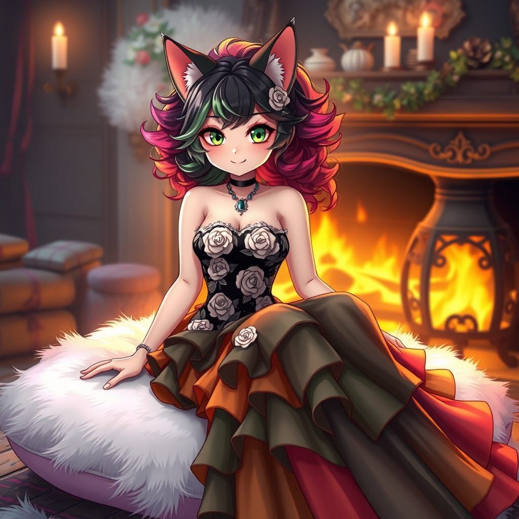 Fantasy Cat Woman Basks in Whimsical Warmth