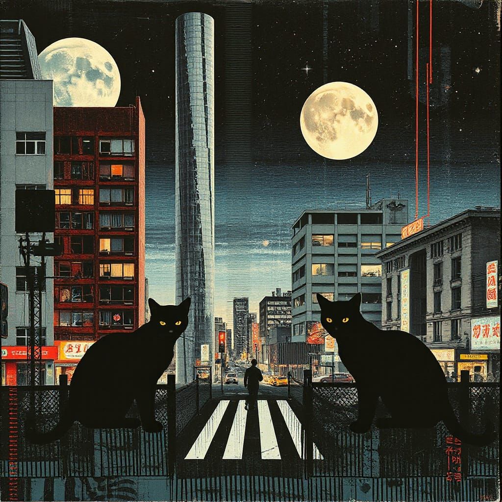 Darkwave Dreamscape with Watchful Black Cats