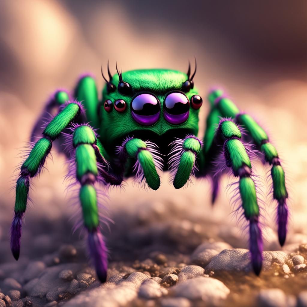 Cute Green and Purple Jumping Spider Art