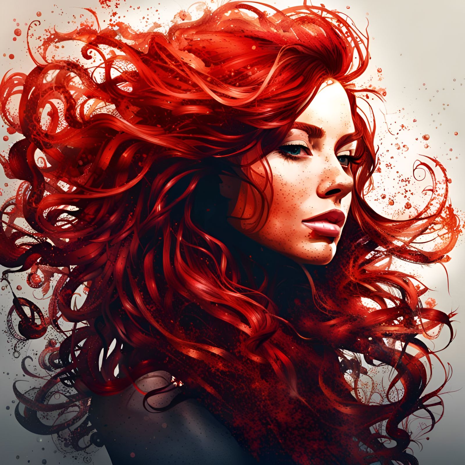 Red-Haired Girl Silhouette with Abstract Background