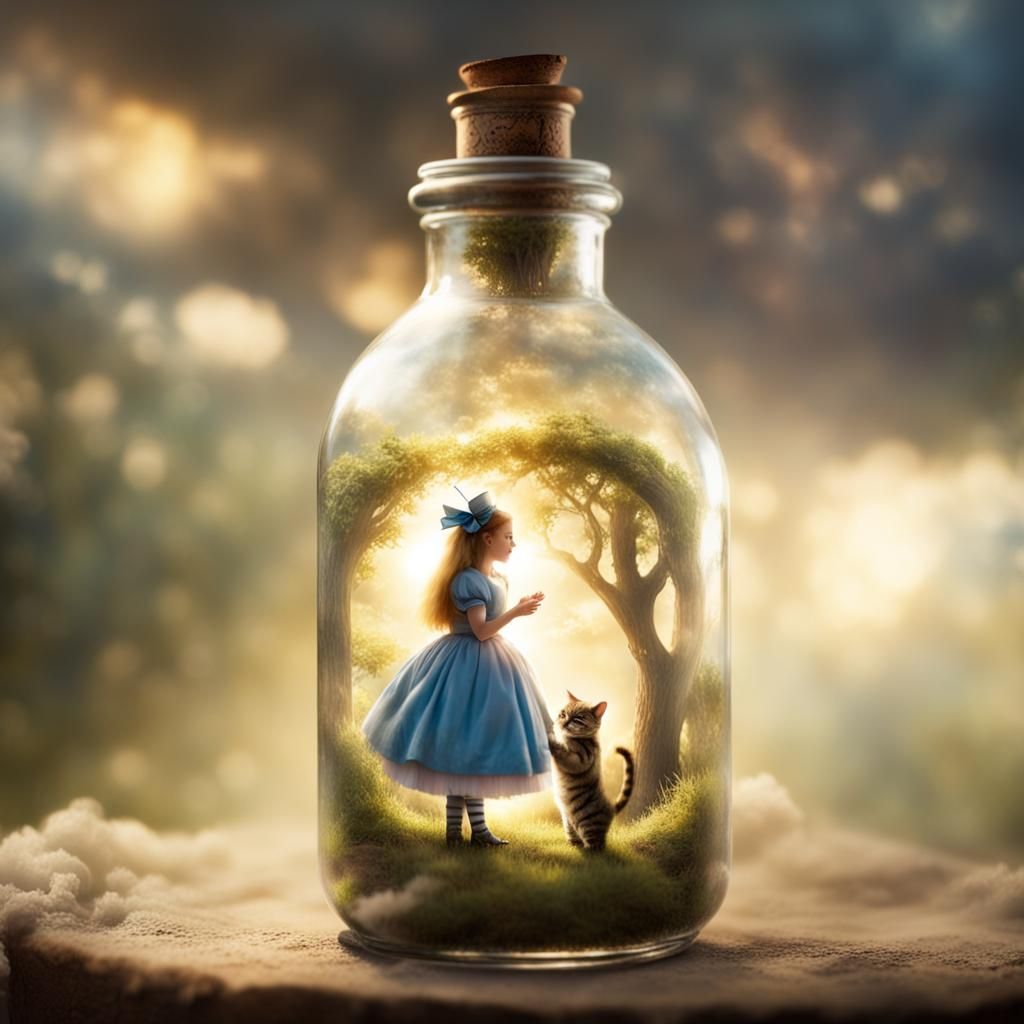 Alice and Cheshire Cat in a Bottle