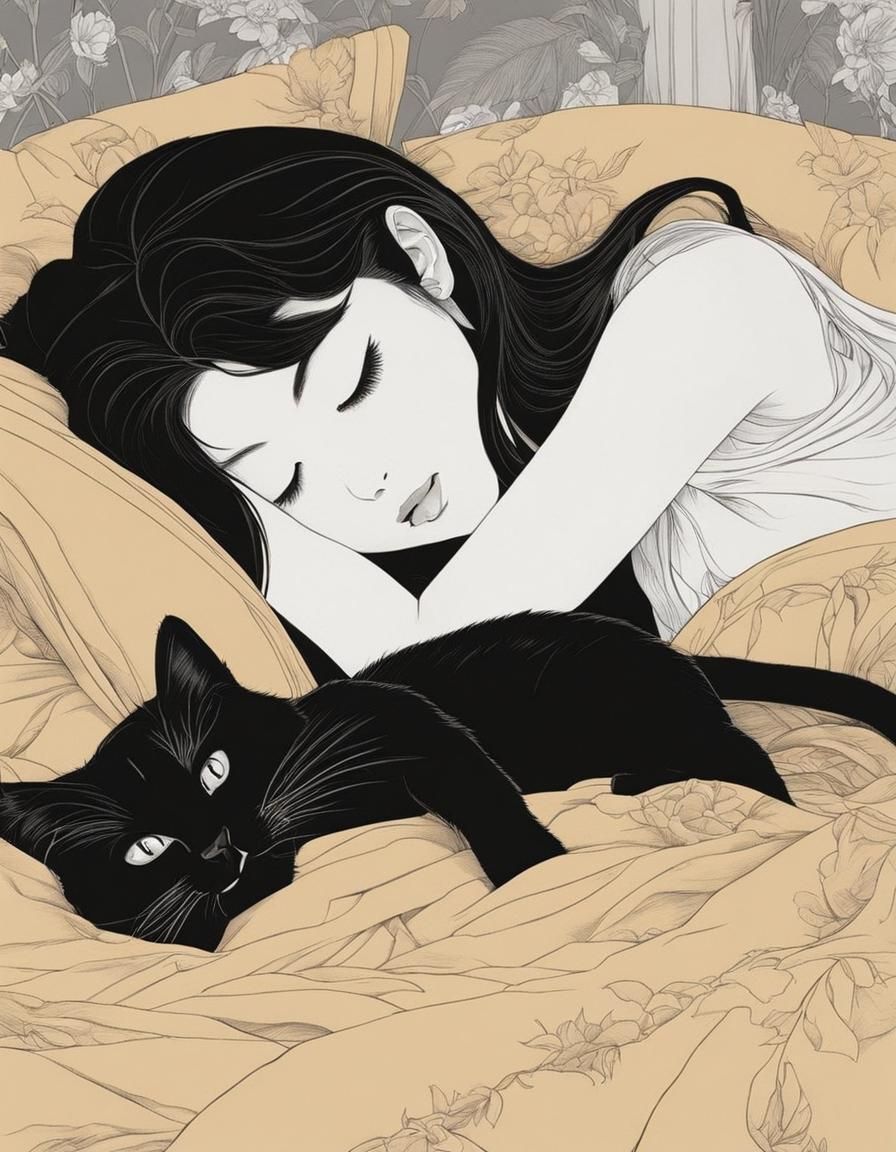 Surreal Black and White Manga Art of Sleeping Beauty with Ca...