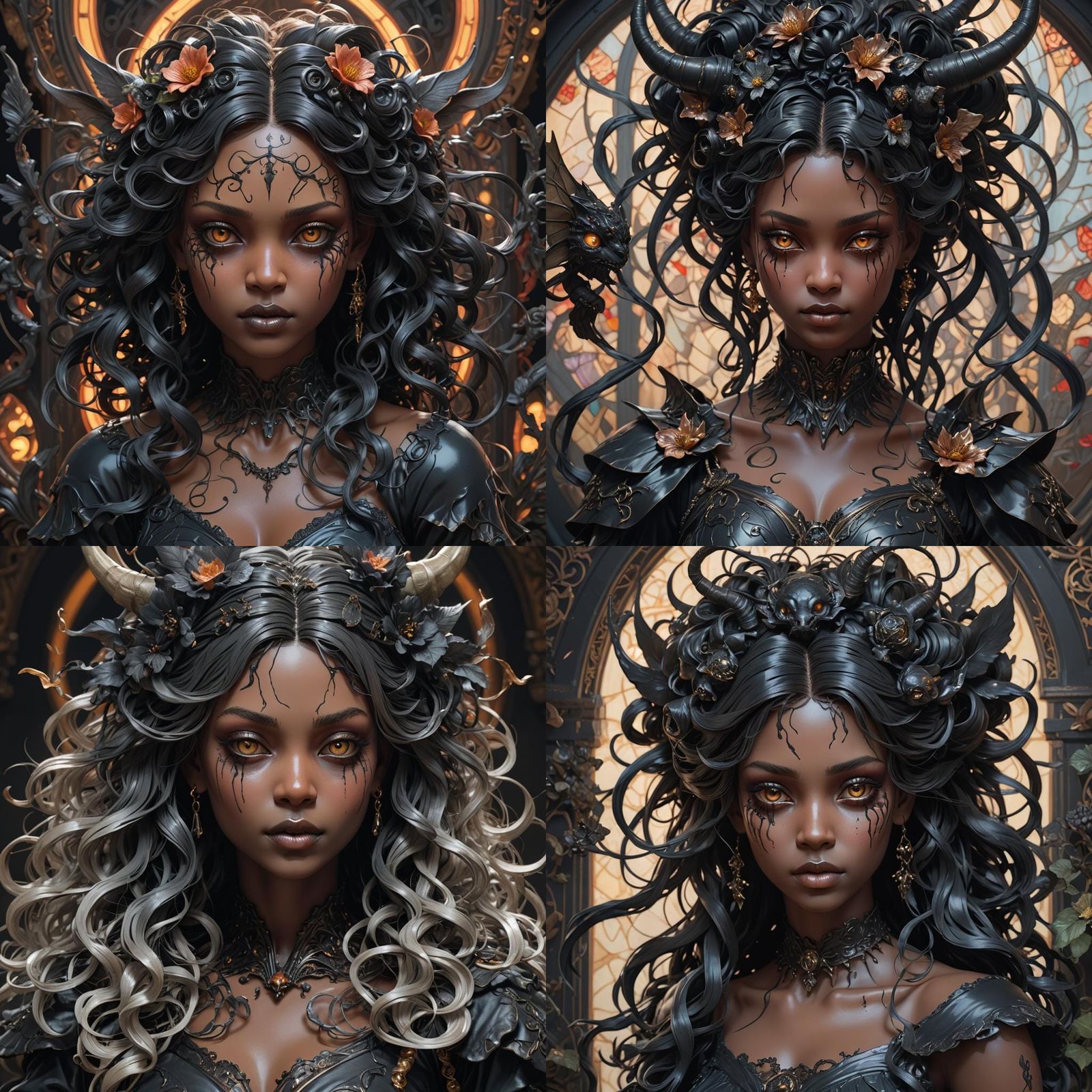 Demonic Porcelain Doll Portrait in Art Nouveau Style