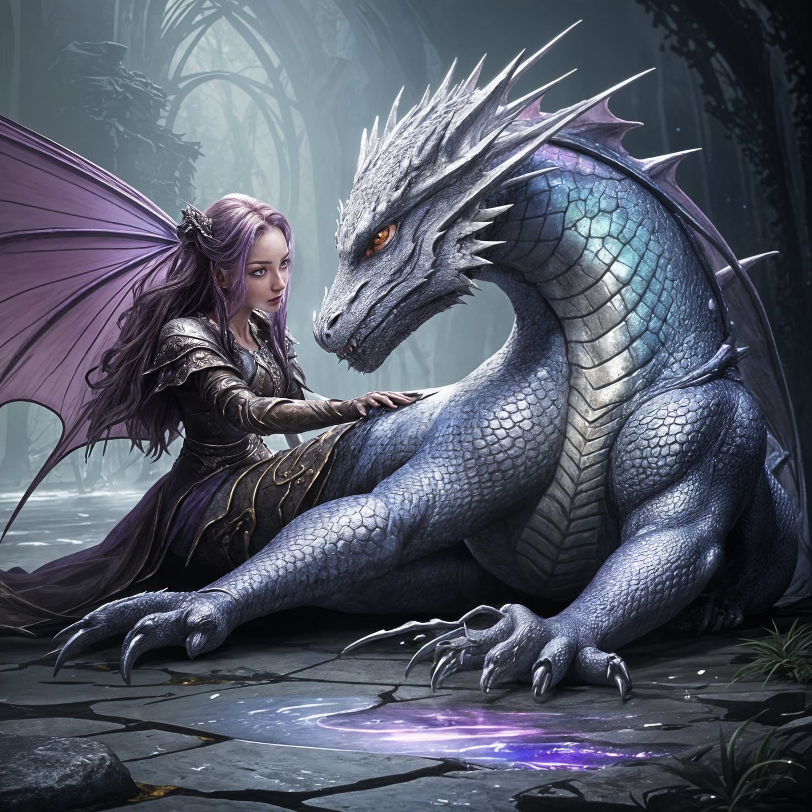 Silver Dragon and Fairy: Hyperrealistic Concept Art