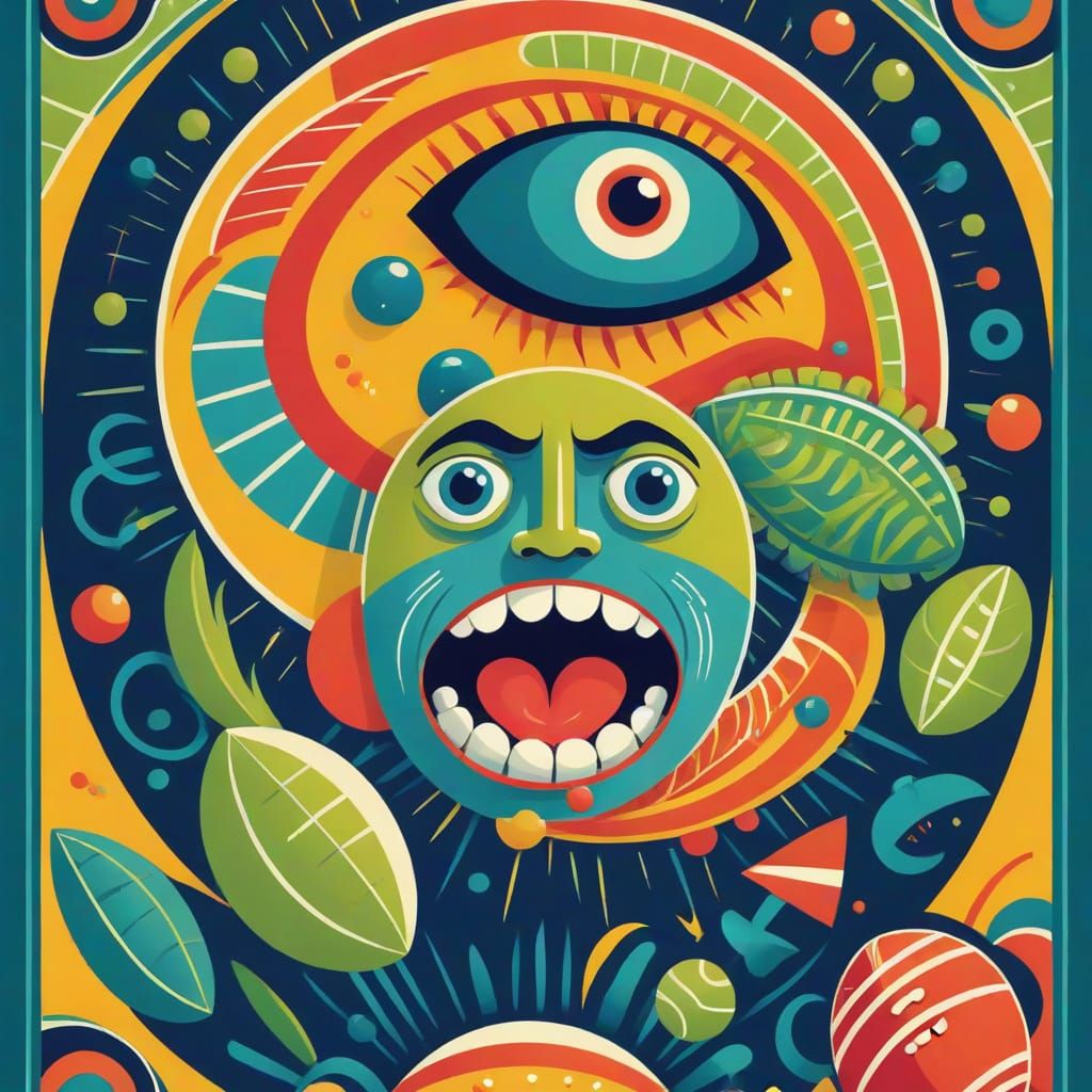 Silly Microbes Play Rugby in Art Deco Style