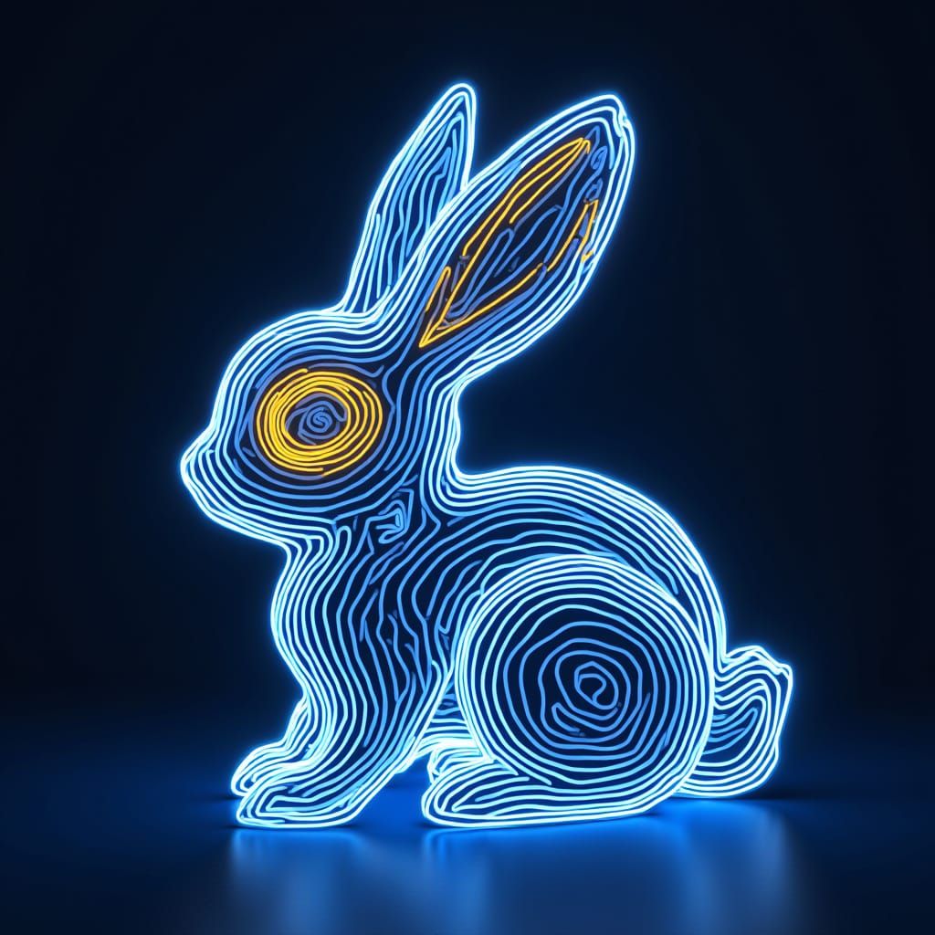 Neon Bunny Dance in Electric Futurism Style