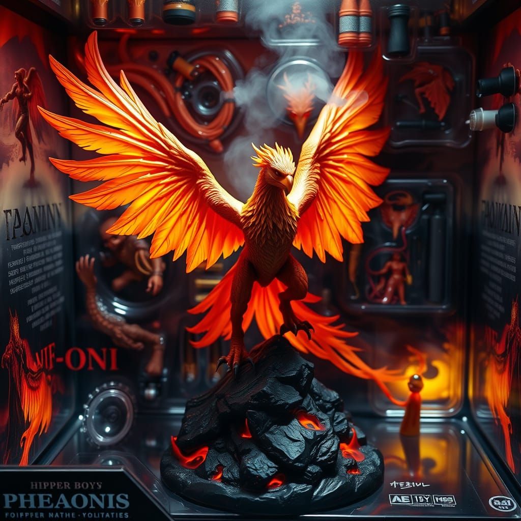 Hyper-Realistic Phoenix Action Figure in Flight