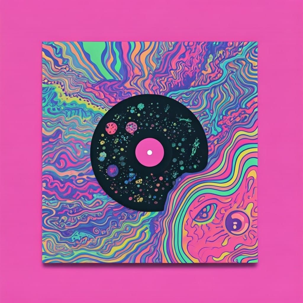 Psychedelic Synthwave Record Sleeve in Whimsical Colors