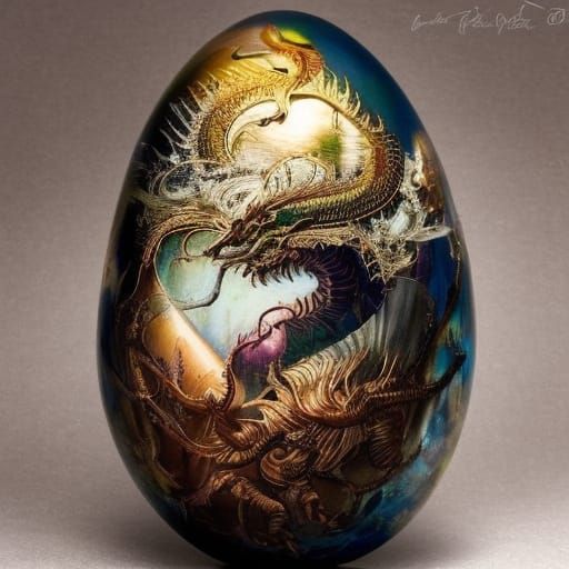 Golden Dragon in Fabergé Egg, Neosurrealist Art