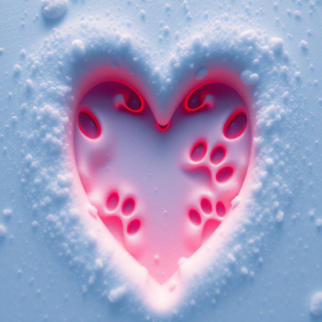 Magical Paw Prints in a Snowy Heart Scene