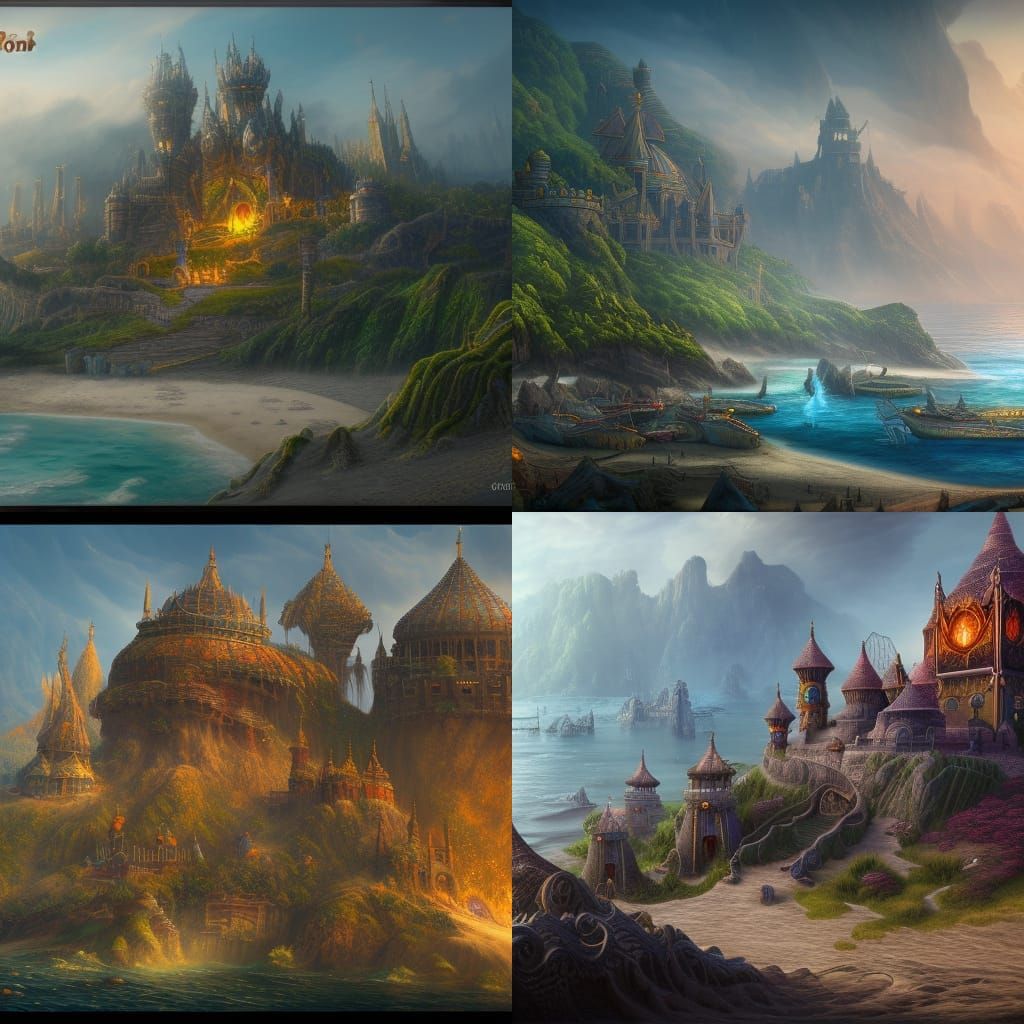 Detailed Kingdom on a Beach in Fantasy Concept Art