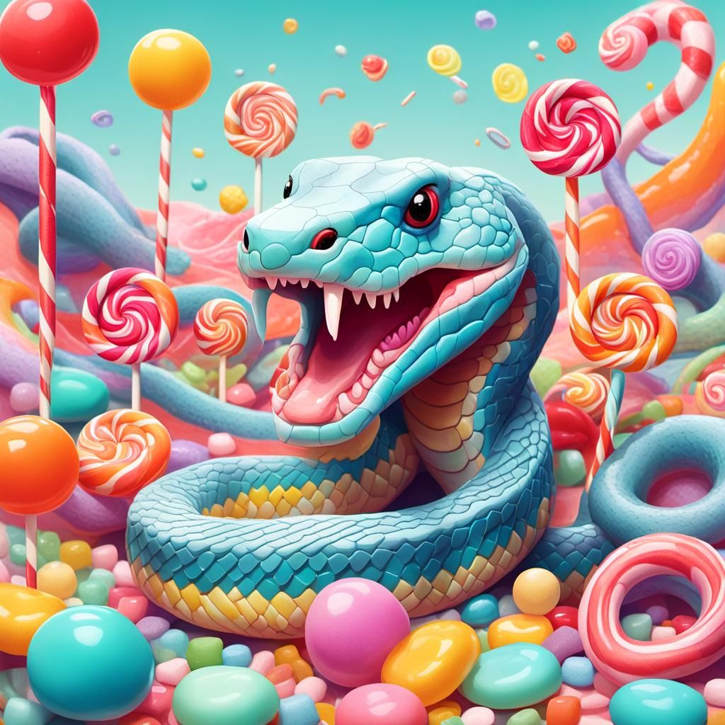 Candy Snake in Whimsical Pastel Dreamscape