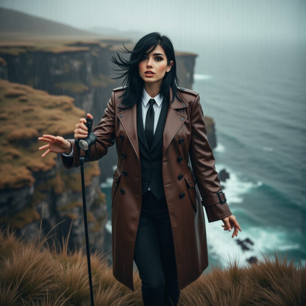 Woman Sings on Cliff During Rainstorm