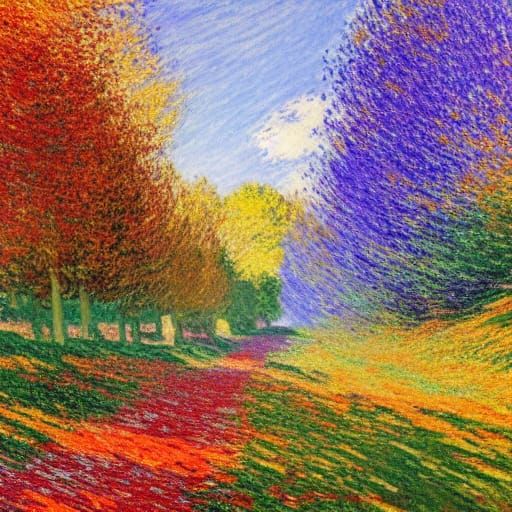Impressionistic Autumn Path with Colorful Leaves