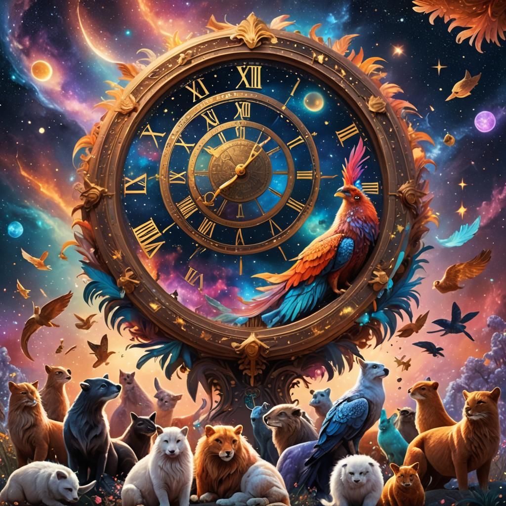 Zodiac Animals Gather Under Galaxy Sky