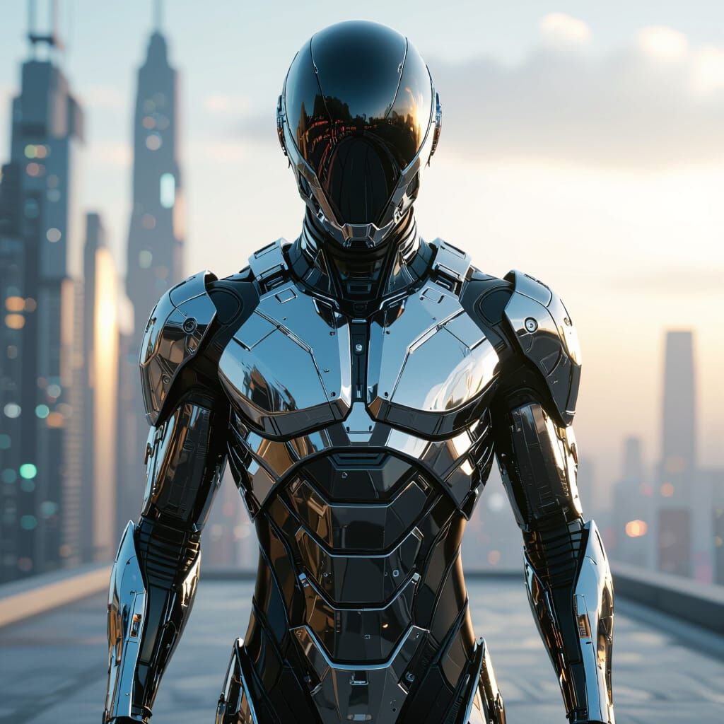 Cyberpunk Alien in Shiny Chrome Suit