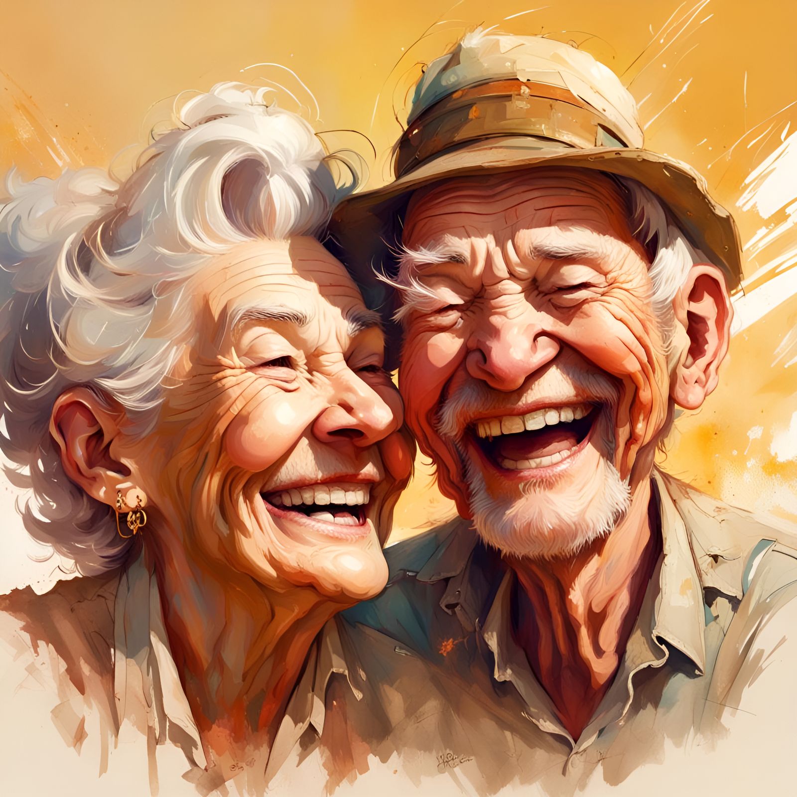 Laughing Elderly Couple Portrait in Pin-Up Style