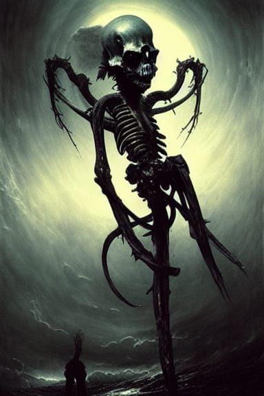 Gashadokuro Skeleton in Horror Engraving Style