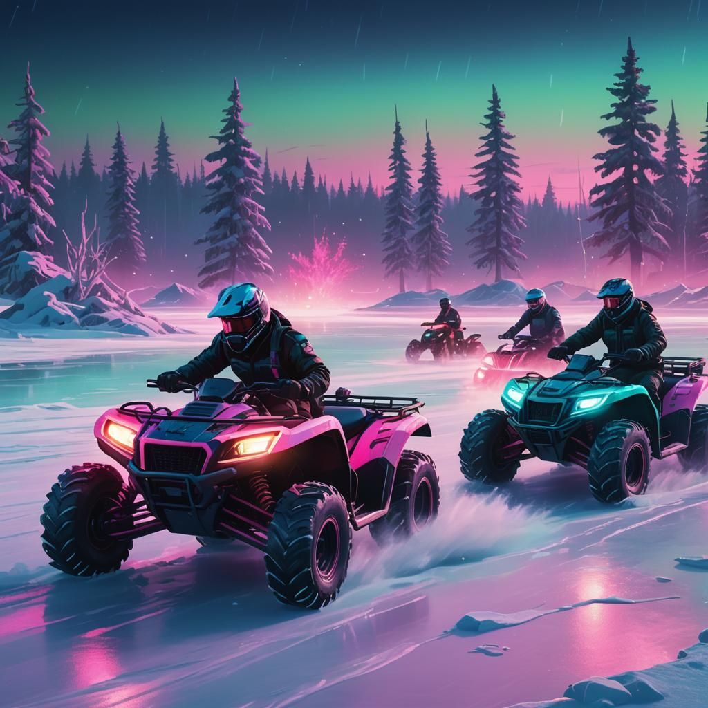 Neon Synthwave Four-Wheeler Ice Race