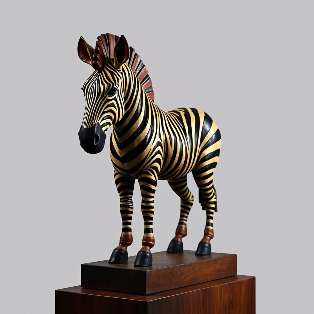 Intricately Carved Wooden Zebra Sculpture