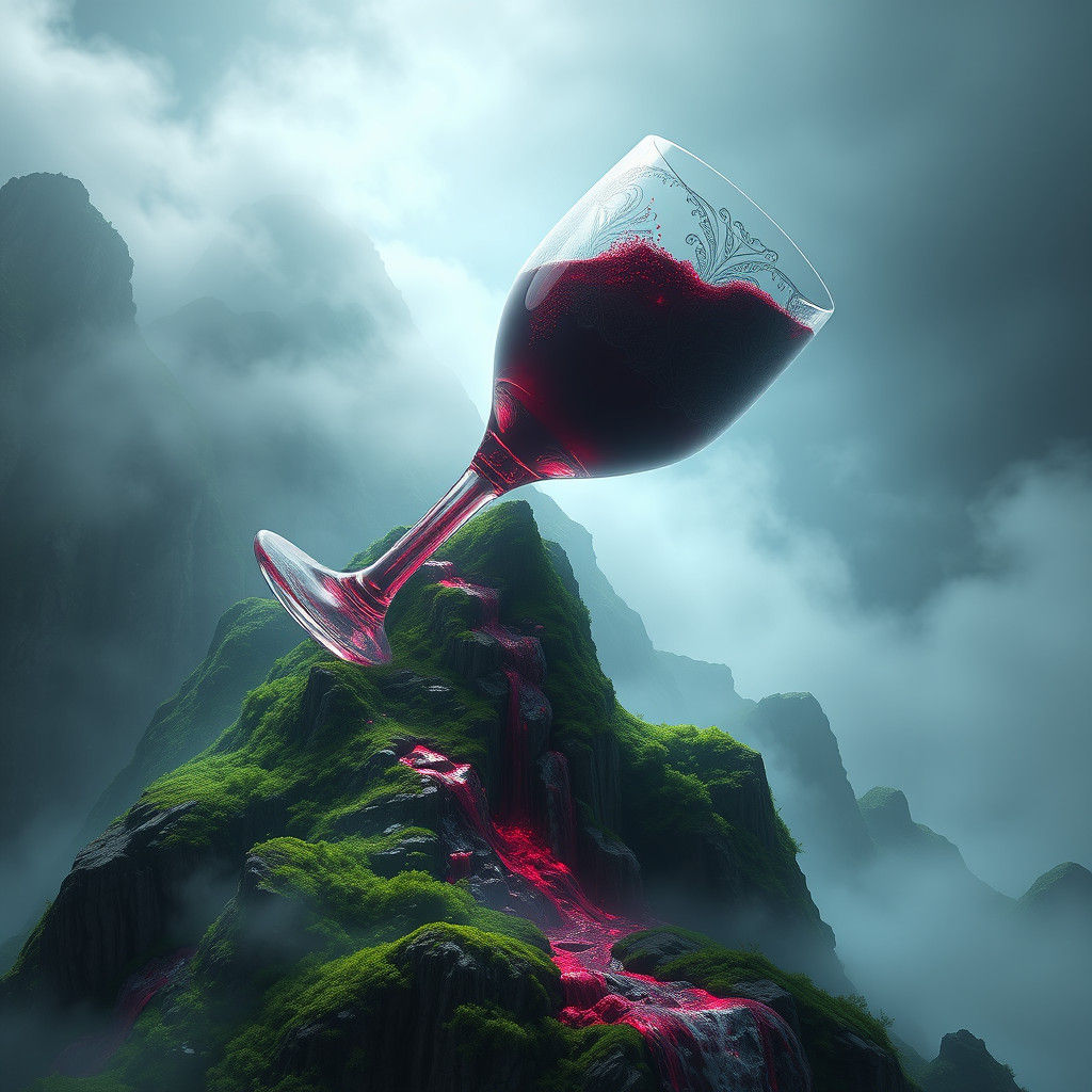 Mystical Wine Waterfall on Emerald Mountain in 8K