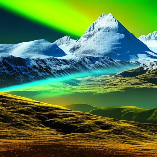 Snowy Mountain Range with Aurora Borealis