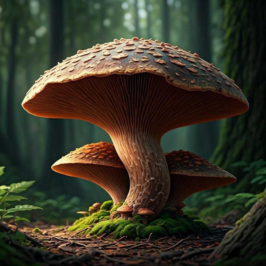 Mushroom in Oak Forest: Detailed Matte Painting