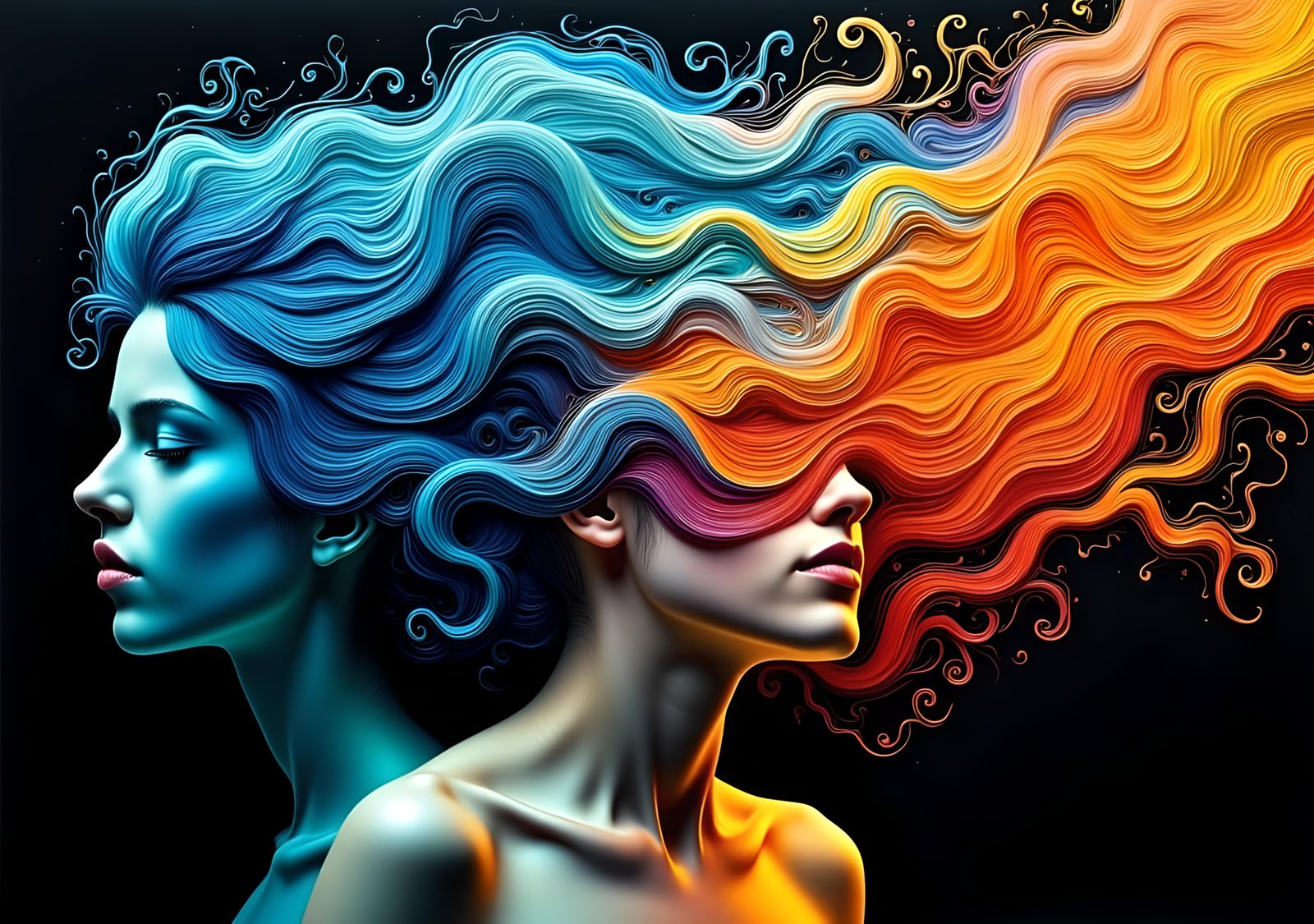 Abstract Woman with Electromagnetic Waves in Impasto Style