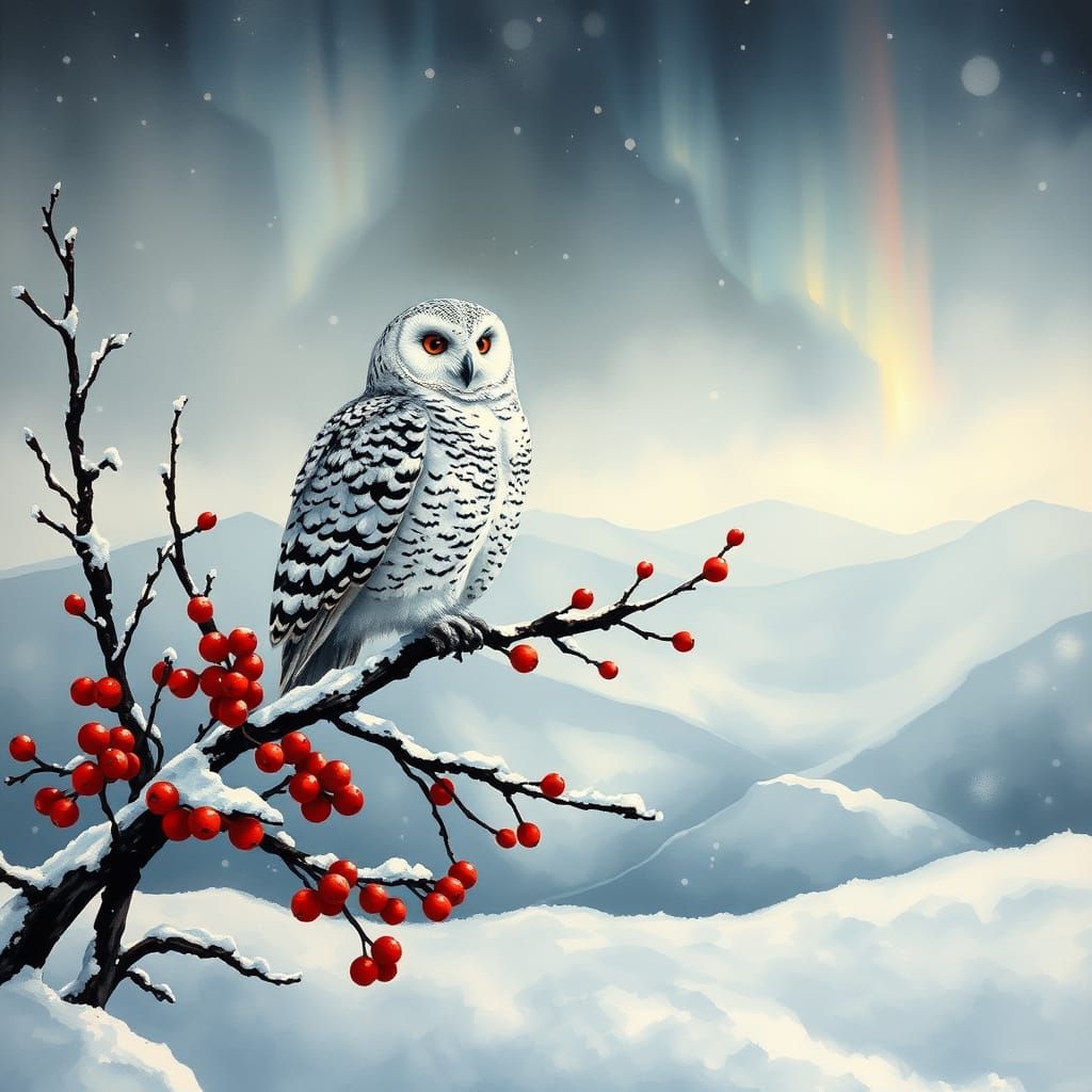 Snowy Owl in a Grey Cubist Landscape