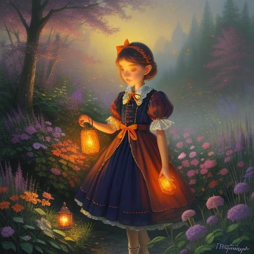 Fireflies and Girl in Ethereal Fantasy Style
