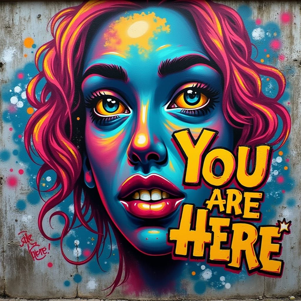 Vibrant Street Art Masterpiece with 3D Graffiti Face