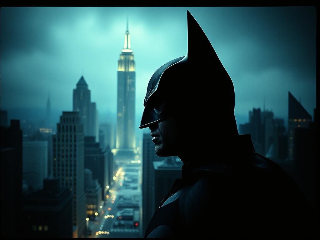 Batman Silhouette Over Gotham Cityscape
