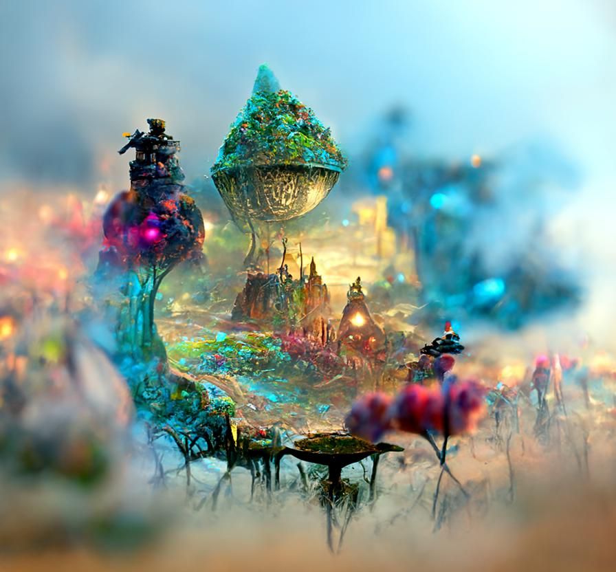 Alice in Wonderland Landscape in Hyperreal Cel-Shaded Style