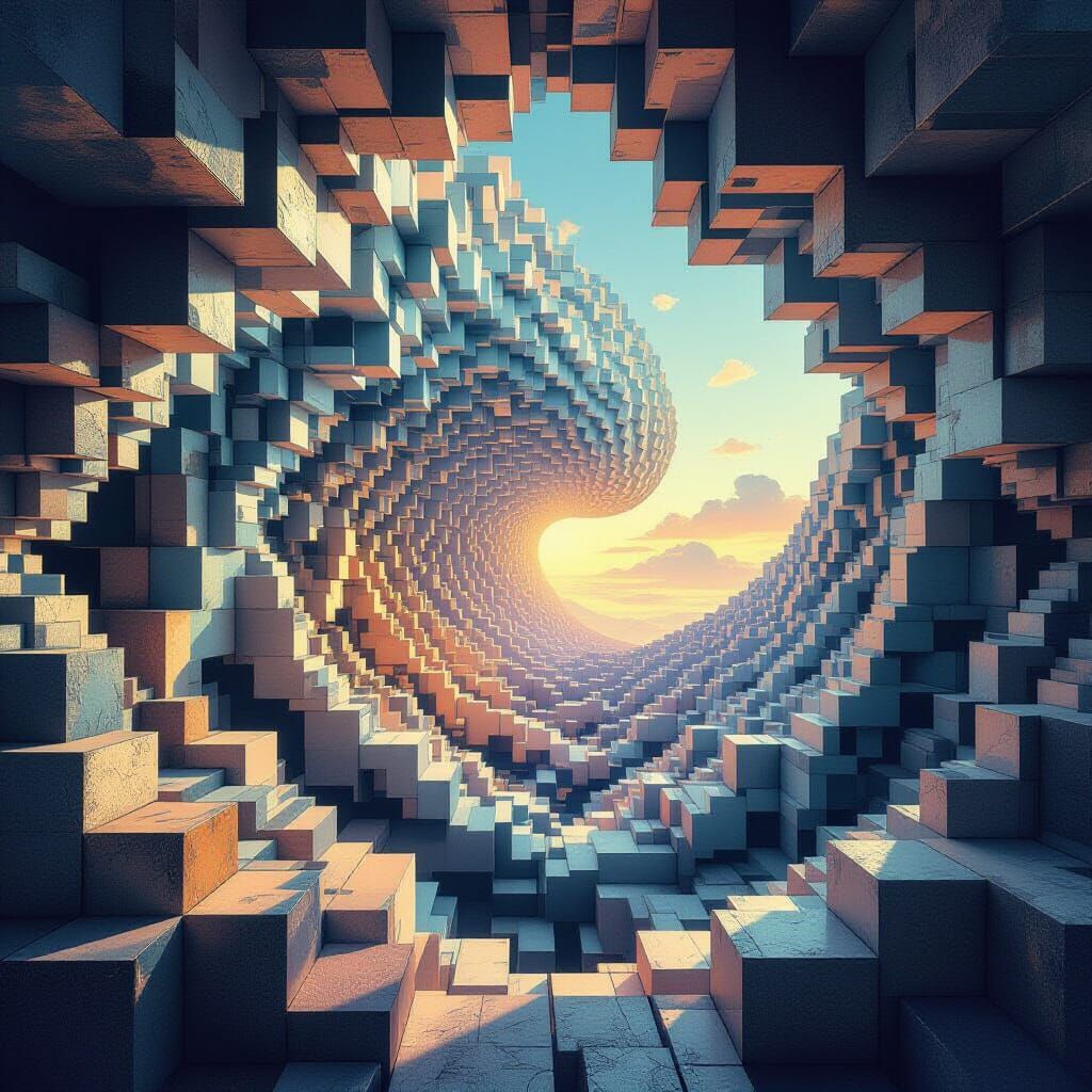 Surreal Escher-esque Architecture Dissolving into Organic Sh...