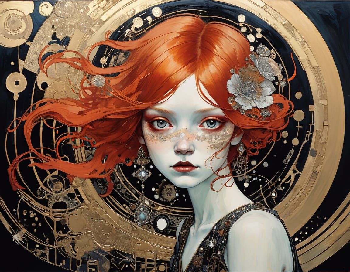 Glamorous Art Nouveau Goddess in Copper and Gold