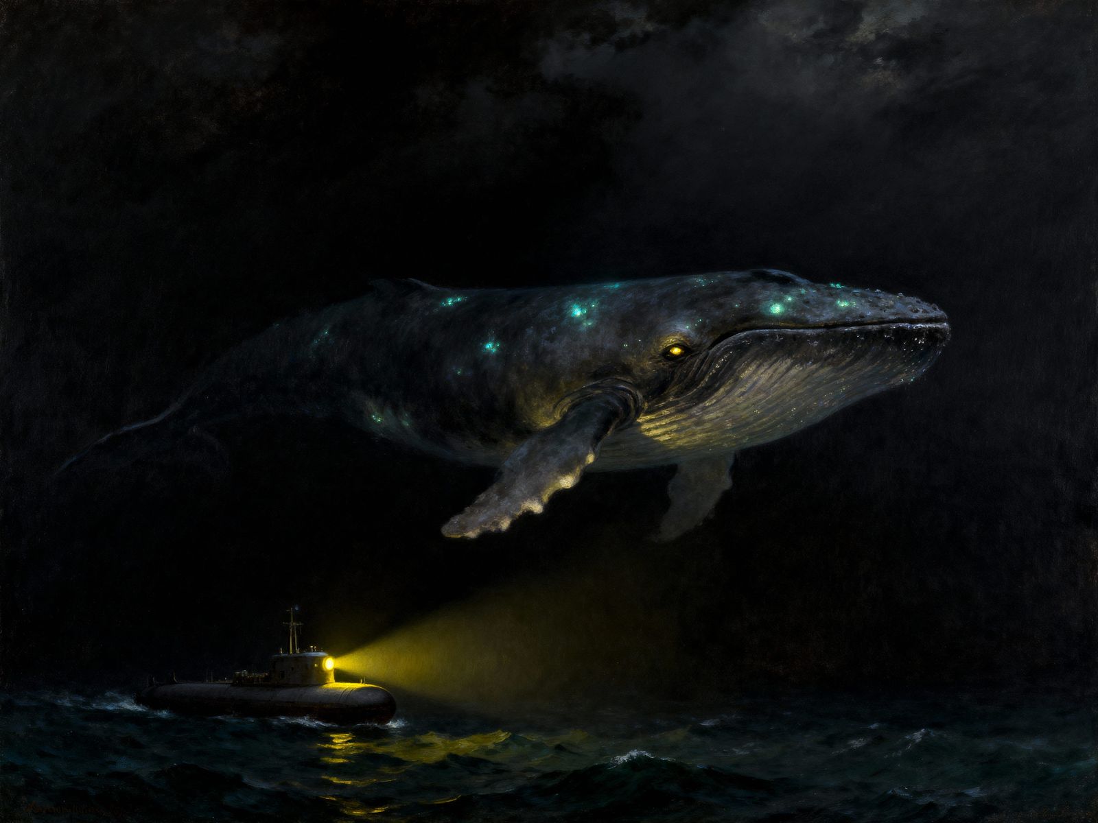 Whale Spotlight in Deep Ocean Painting