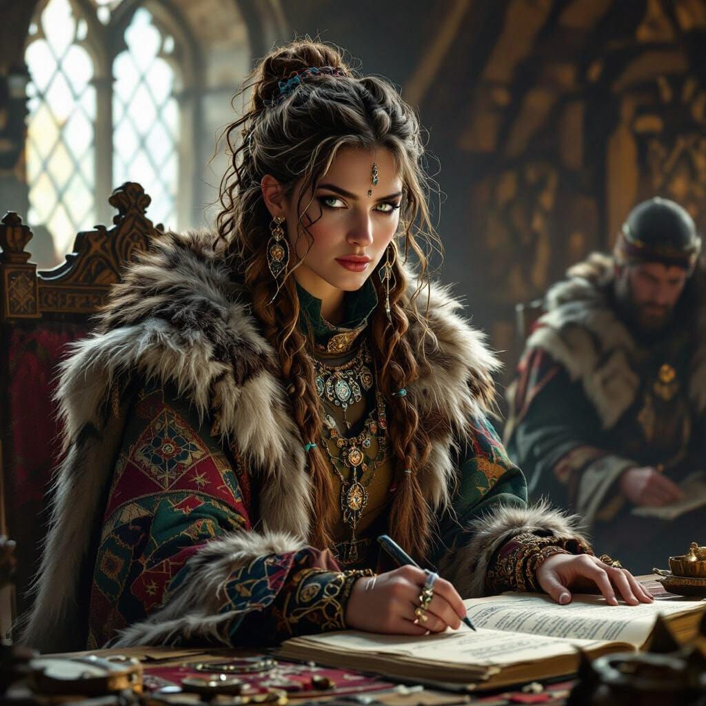 Anglo-Saxon Sorceress Advises King in Grand Hall