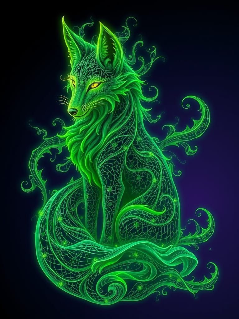Ethereal Fox in Cyberpunk Fractal Flames