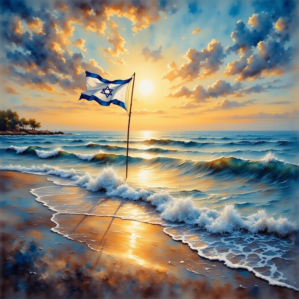 Serene Israeli Coast Scene in Impressionist Style